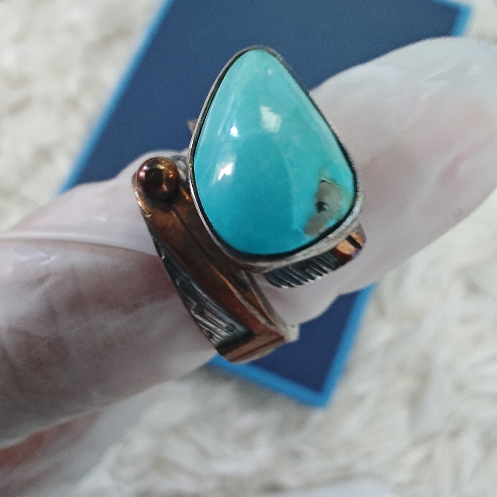 Turquoise Silver Ring Size 8